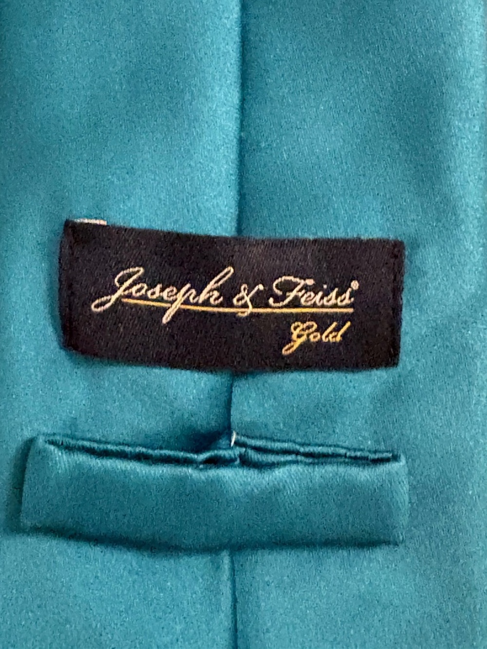 Joseph & Feiss Gold Teal Solid Satin Necktie - Modern 3" Width